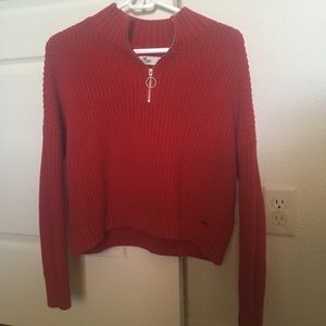 Red hollister quarter zip knit sweater